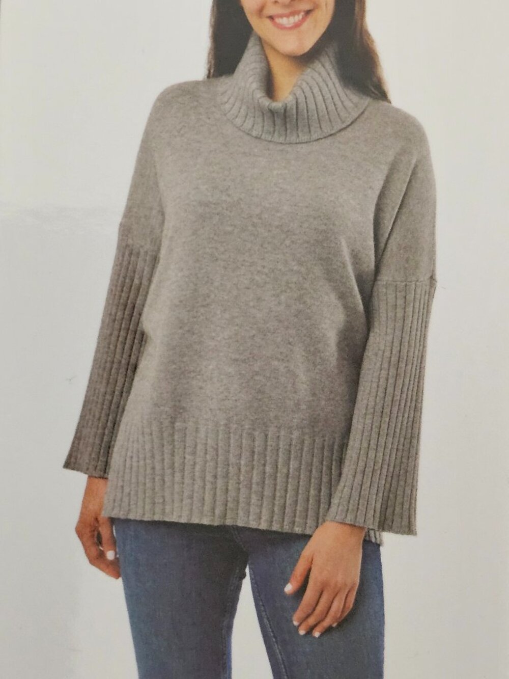 Cyrus New Women's Cowl Neck Oversized Relax Long Sleeve Sweater Size L Gray